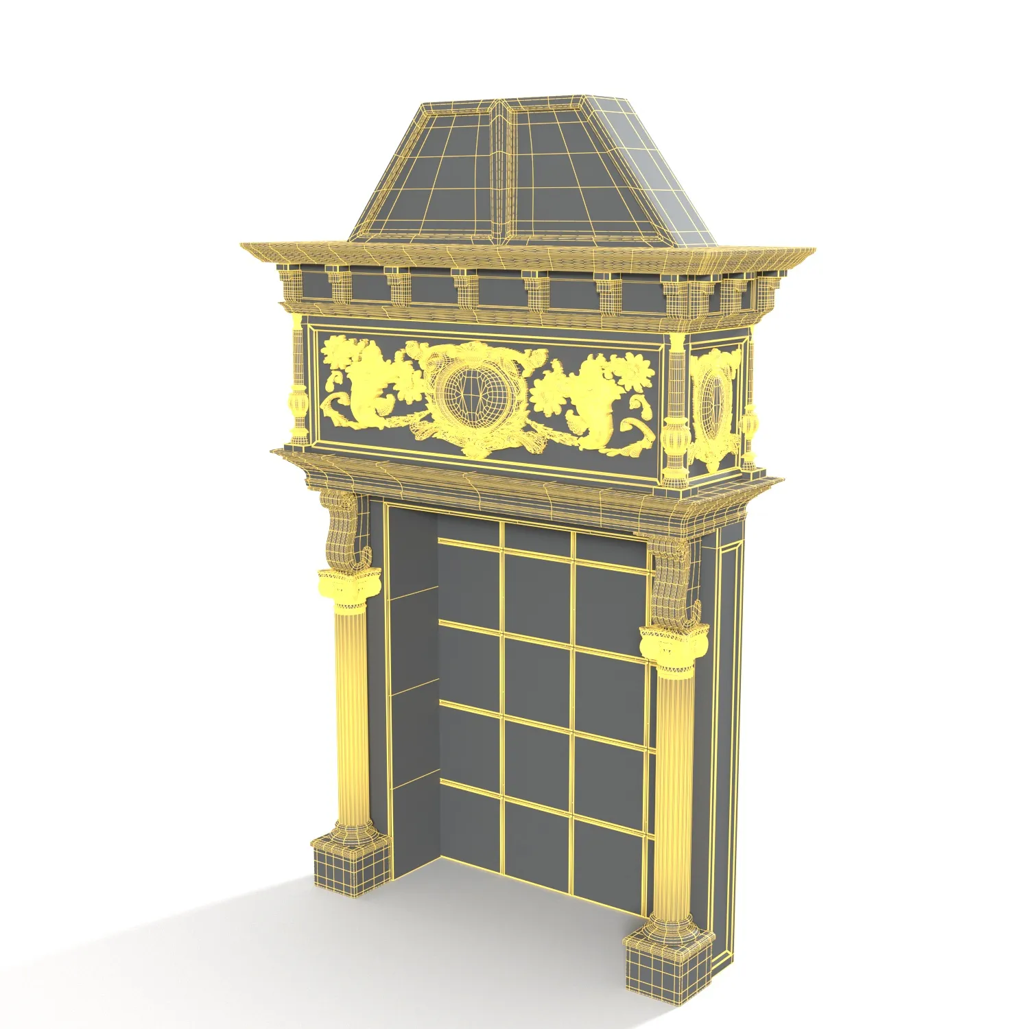 Oak Room Wooden Fireplace 3D Model_07